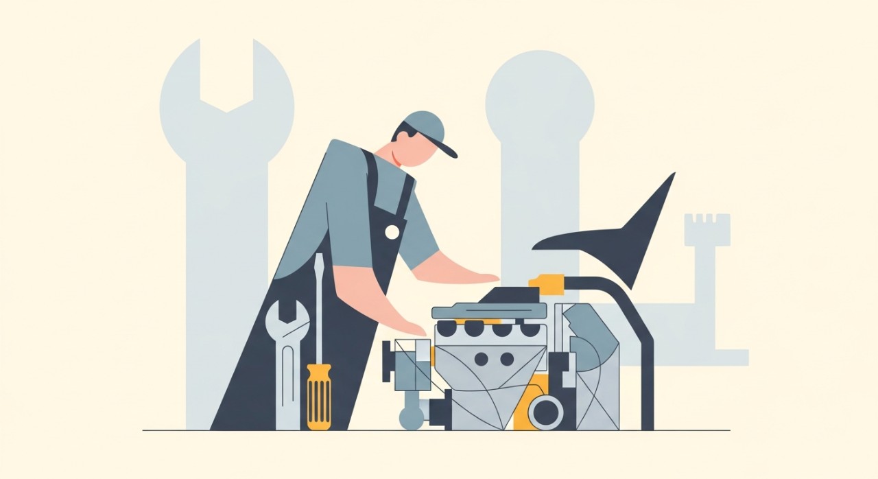 Seorang mekanik sedang melakukan pemeriksaan enjin kereta di sebuah bengkel automotif yang terletak di Kuala Kangsar.