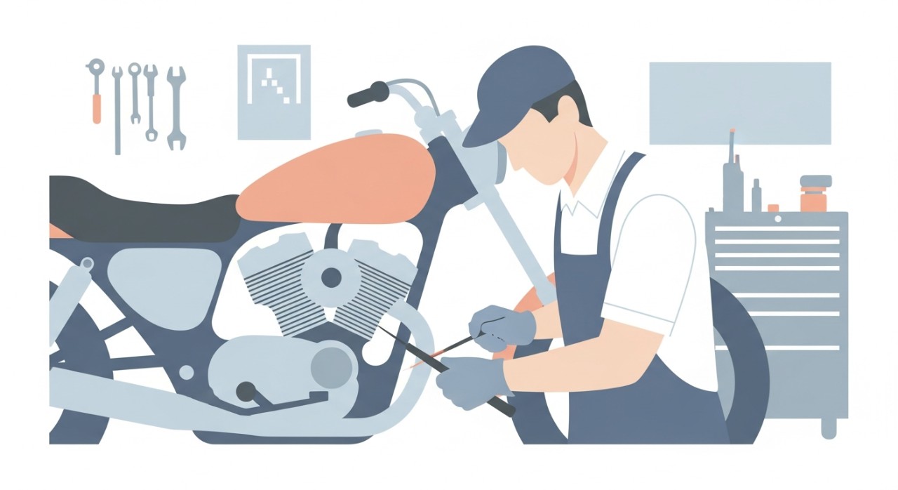 Seorang mekanik sedang tekun menyelenggara enjin motosikal di sebuah bengkel yang terletak di Kota Kinabalu.