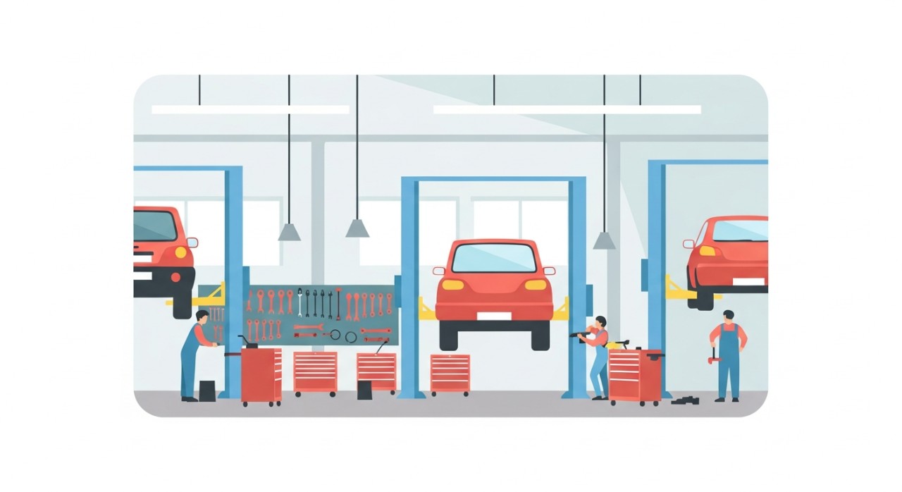 Suasana di dalam bengkel kereta yang sedang beroperasi di Sungai Petani.