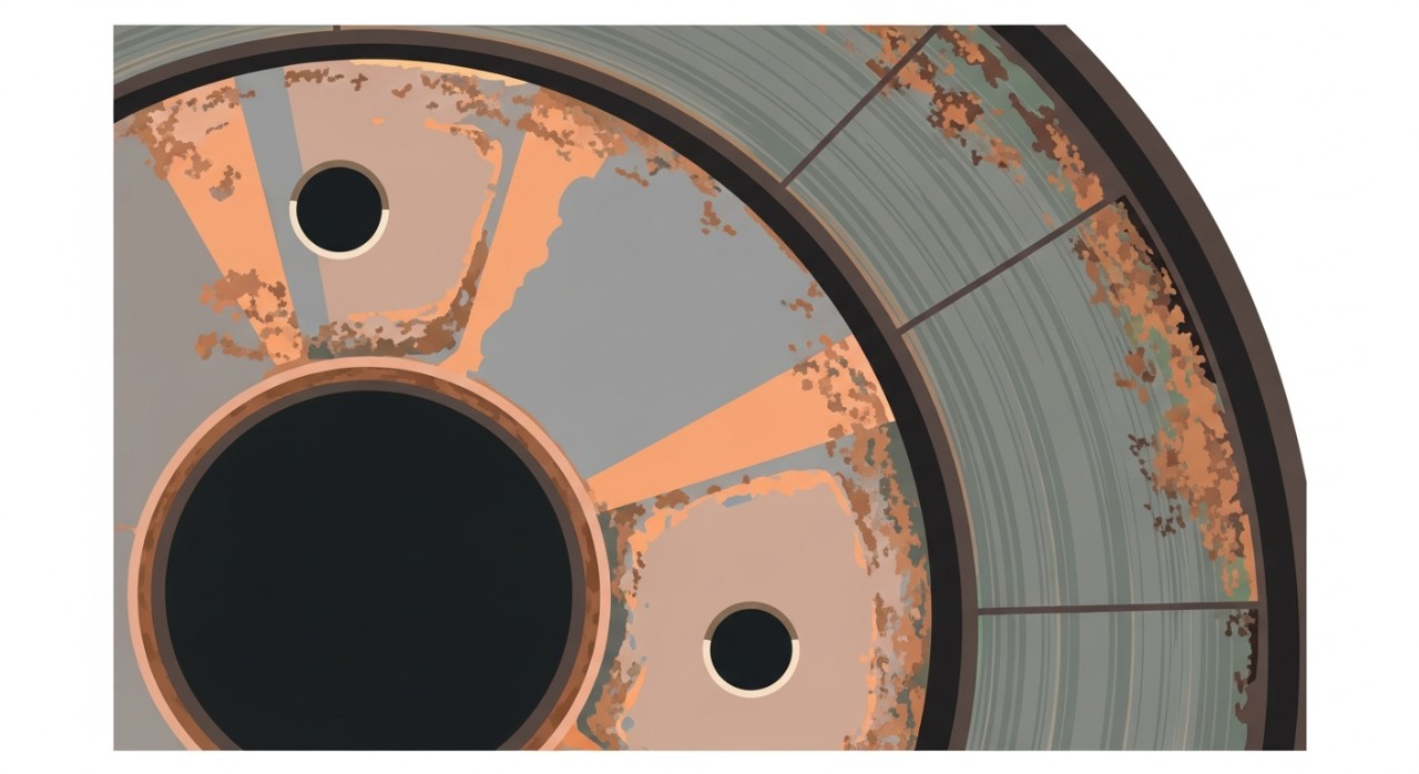 Kondisi piringan cakram rem mobil yang sudah aus dan berkarat