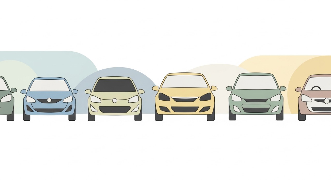 Barisan mobil bekas yang terparkir rapi di halaman dealer kendaraan.