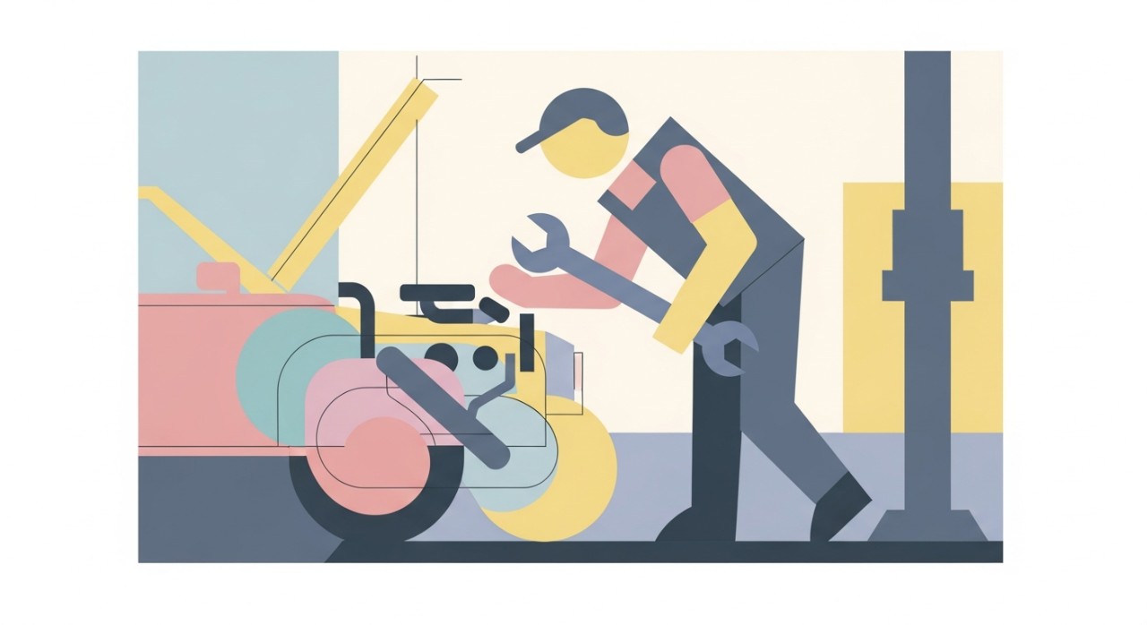 Seorang mekanik sedang tekun memeriksa enjin kereta pelanggan di bengkel