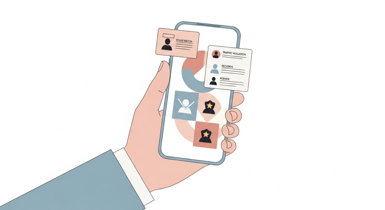 Seseorang memegang smartphone yang menampilkan halaman aplikasi pengecekan denda tilang kepolisian.