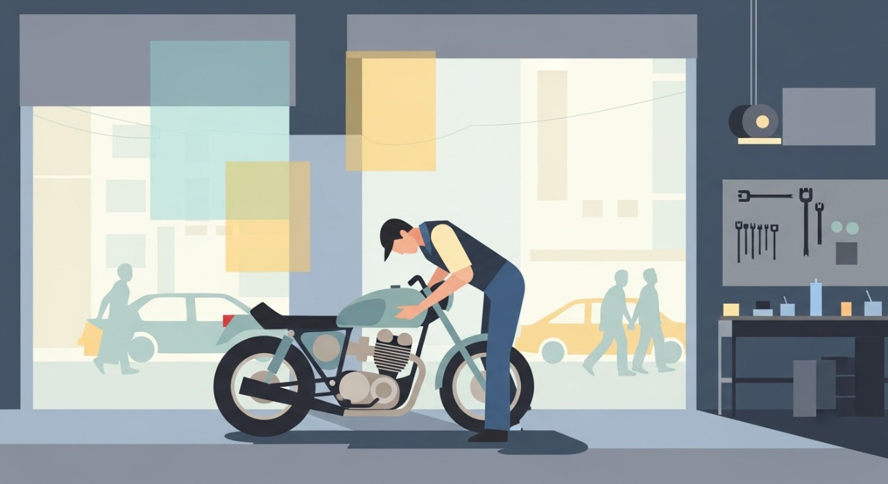 Seorang mekanik sedang membaiki motosikal di dalam bengkel yang terletak di Chow Kit.